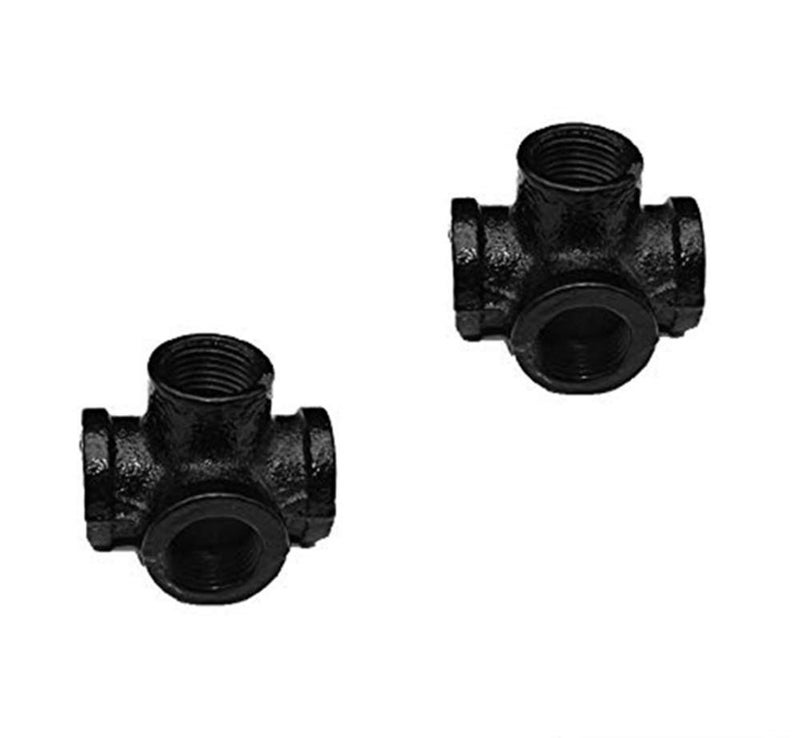 GeilSpace 4-Way, Malleable Iron Pipe Fittings - Vintage DIY Industrial Shelving, Industrial Decor, Furniture DIY (3/4", Black) - Image 1